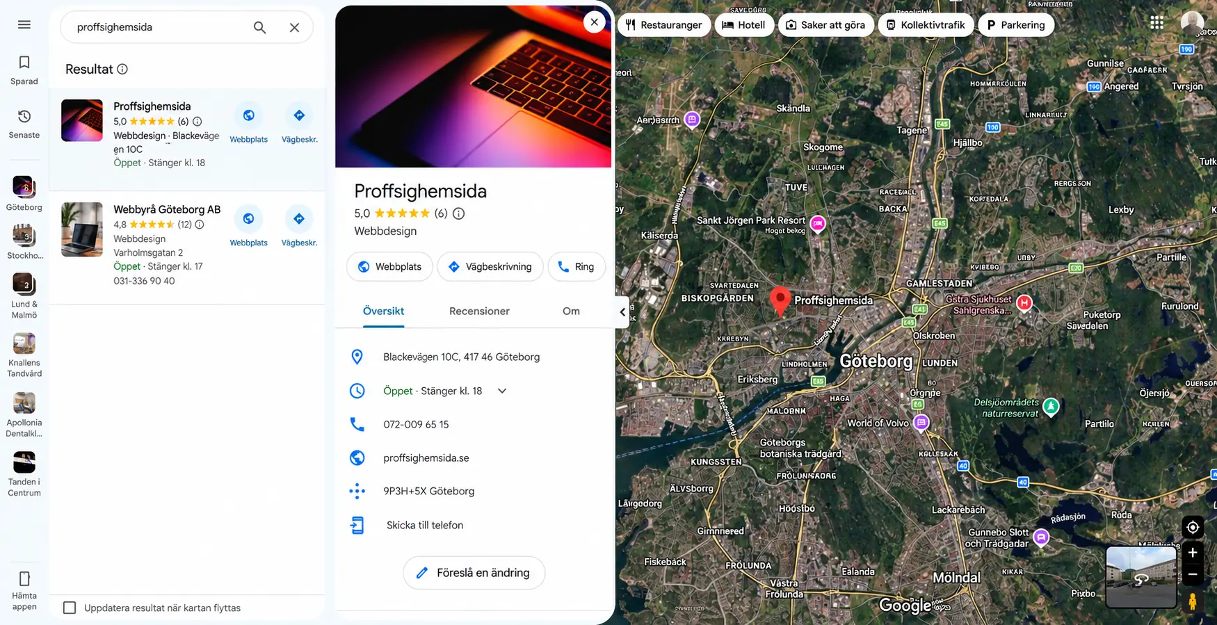 Företag som syns högst upp i Googles lokala sökresultat och på kartan